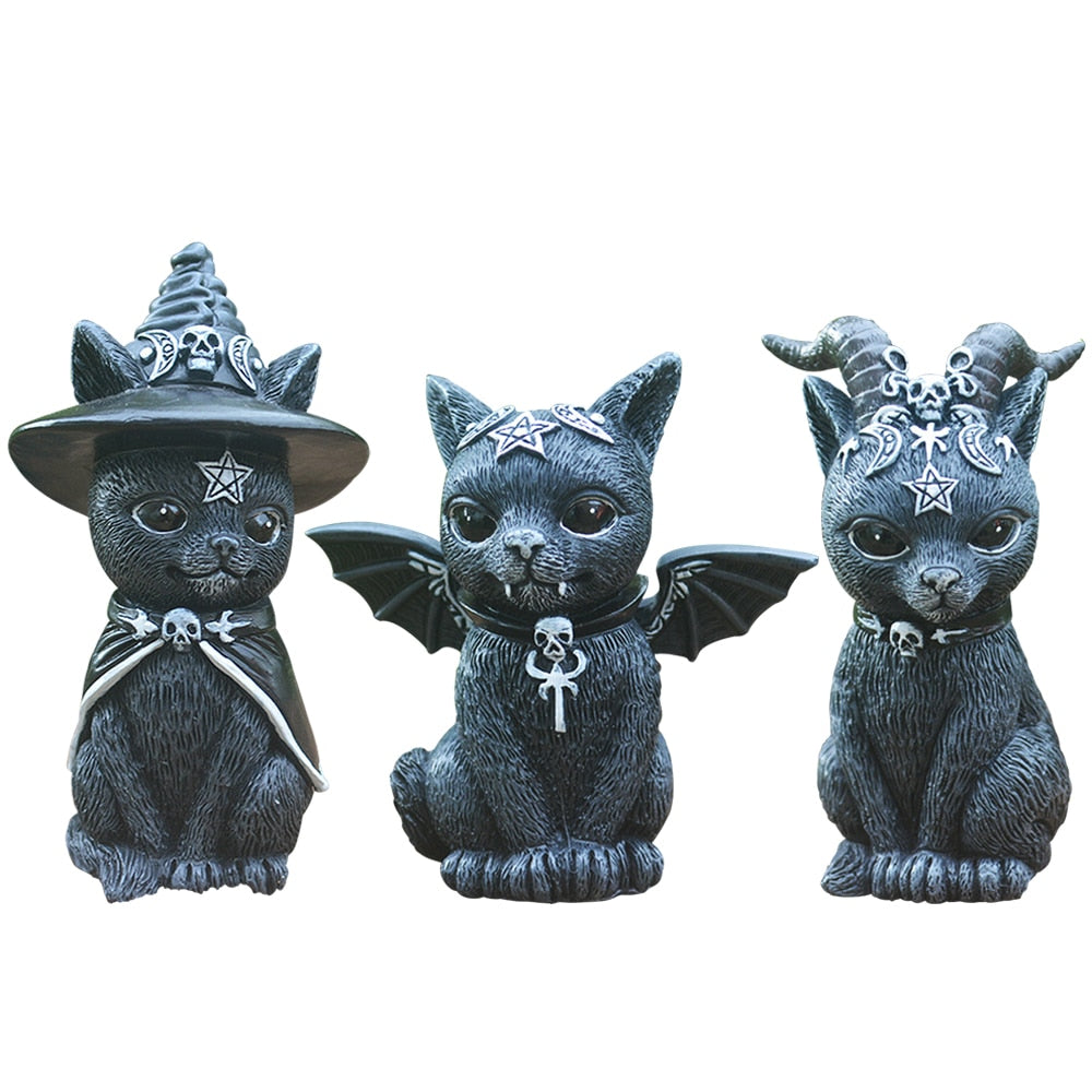 Sculptures magiques en résine de chat et de hibou