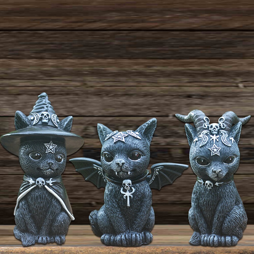 Magic Cat and Owl Resin Sculptures