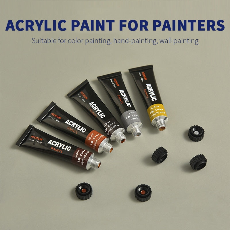 Ensemble de peinture acrylique imperméable en tube de 12 ml, 12/24 pièces
