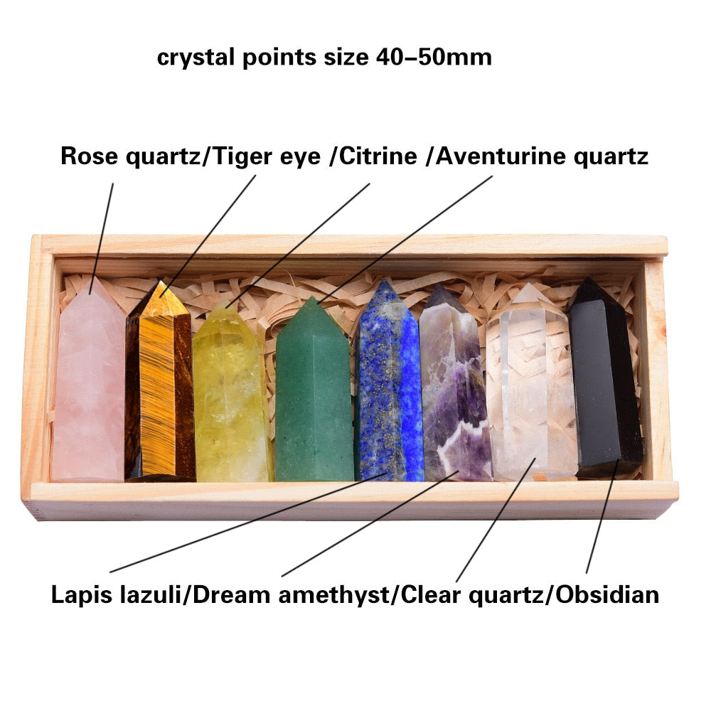 6 Tower Chakra Stones and wooden box