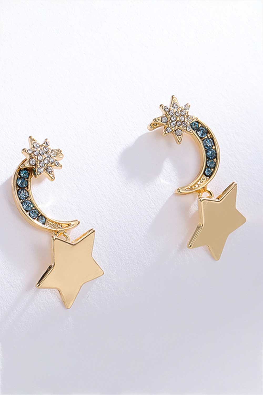 Boucles d'oreilles pendantes étoile et lune incrustées de strass Lasting Wish